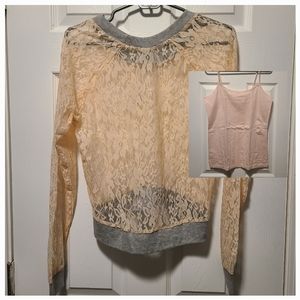 BNWT DEB SHEER LACE SWEATSHIRT STYLE TOP SIZE L W MATCHING CAMI SIZE XL